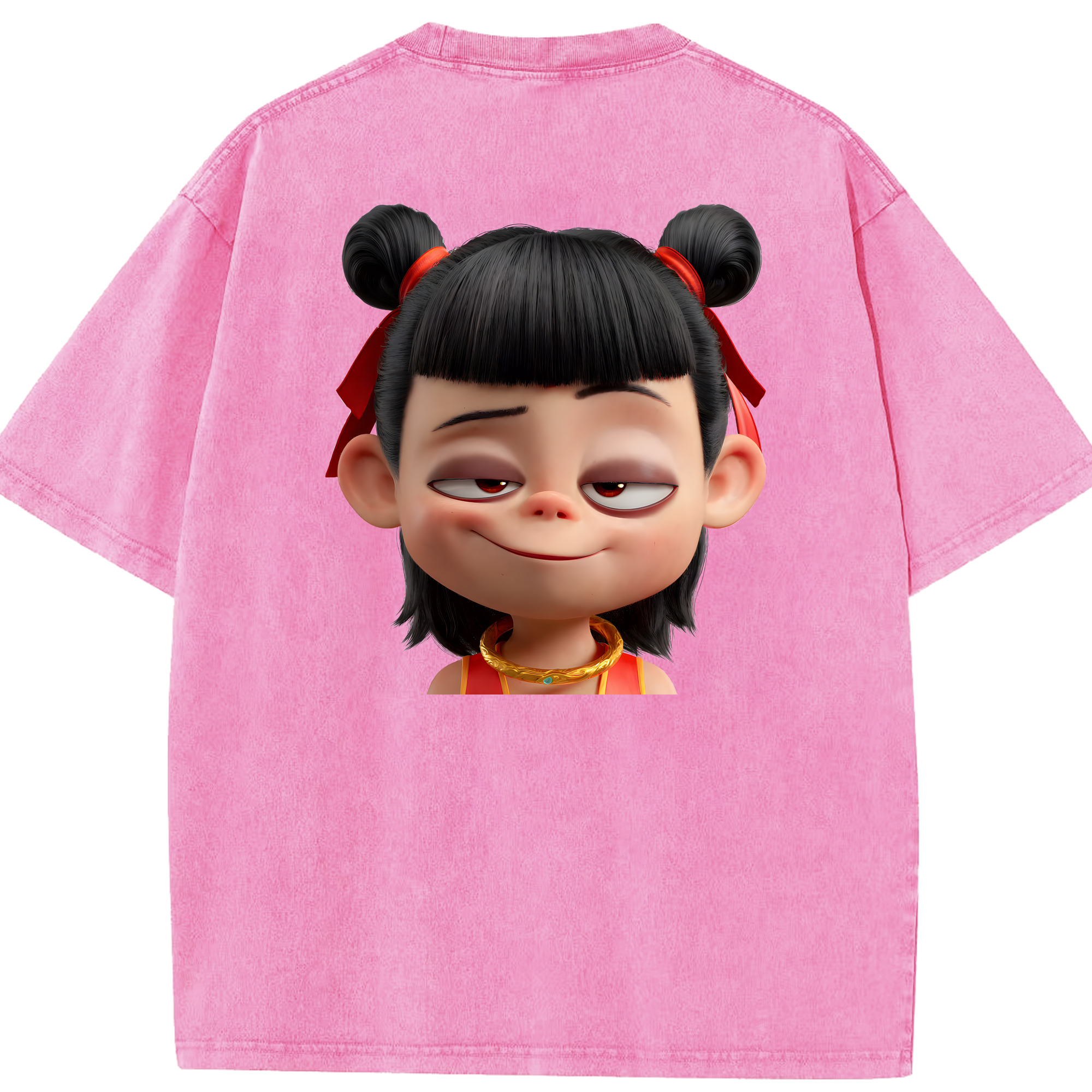 （画像用） Ne Zha 2 ナタ 魔童の大暴れ 綿100% ヴィンテージ風 半袖Tシャツ（背面プリント）